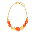 Collier Loulou à chaîne dorée et cailloux en résine métallisée orangée et dorée - orange Orange or