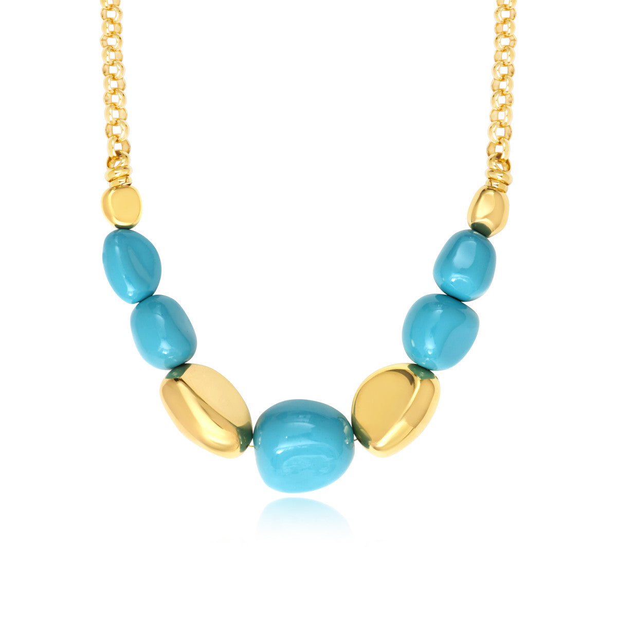 Collier Loulou à chaîne dorée et cailloux en résine métallisée turquoise et dorée - turquoise Turquoise or