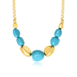 Collier Loulou à chaîne dorée et cailloux en résine métallisée turquoise et dorée - turquoise Turquoise or