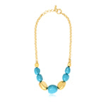 Collier Loulou à chaîne dorée et cailloux en résine métallisée turquoise et dorée - turquoise Turquoise or