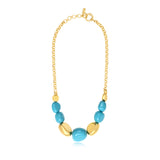 Collier Loulou à chaîne dorée et cailloux en résine métallisée turquoise et dorée - turquoise Turquoise or