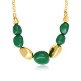 Collier Loulou à chaîne dorée et cailloux en résine métallisée verte et dorée - vert Vert or