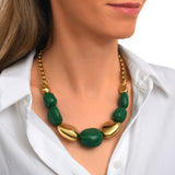 Collier Loulou à chaîne dorée et cailloux en résine métallisée verte et dorée - vert Vert or