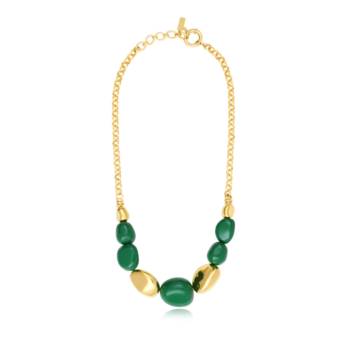 Collier Loulou à chaîne dorée et cailloux en résine métallisée verte et dorée - vert Vert or