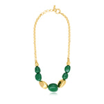 Collier Loulou à chaîne dorée et cailloux en résine métallisée verte et dorée - vert Vert or