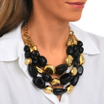 Collier Loulou multirangs en résine métallisée noire et dorée - noir Noir or