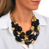 Collier Loulou multirangs en résine métallisée noire et dorée - noir Noir or