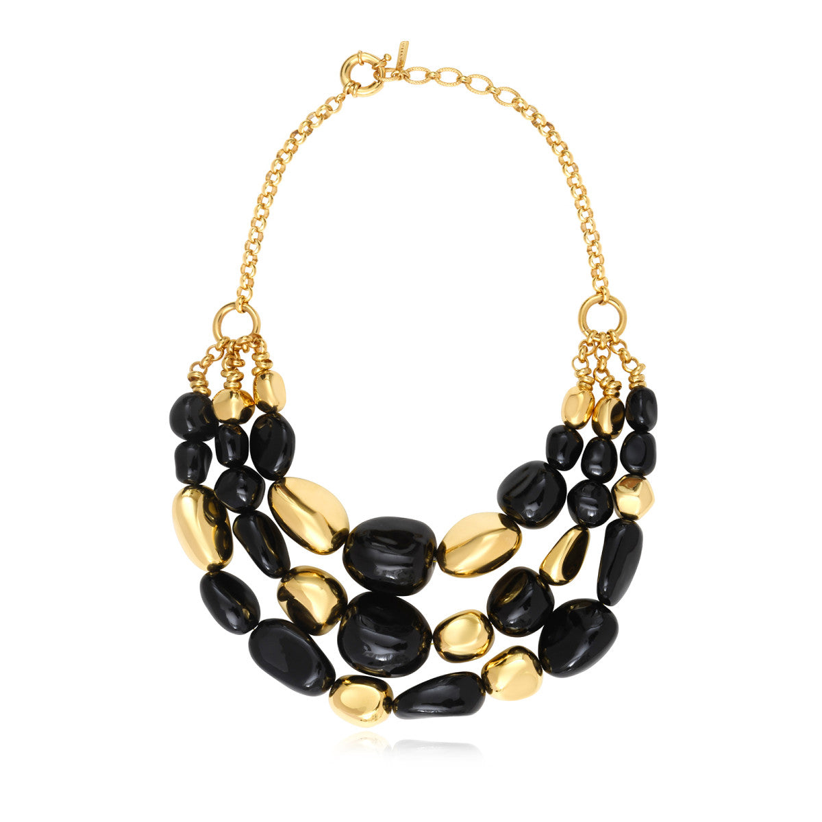 Collier Loulou multirangs en résine métallisée noire et dorée - noir Noir or