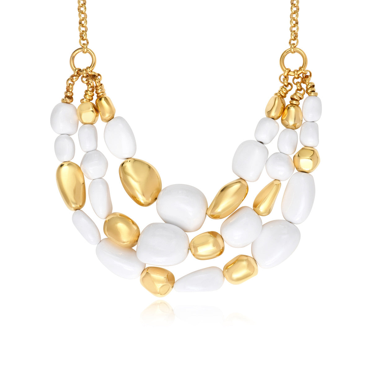Collier Loulou multirangs en résine métallisée blanche et dorée - blanc Or blanc