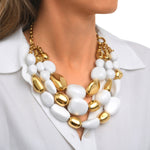 Collier Loulou multirangs en résine métallisée blanche et dorée - blanc Or blanc