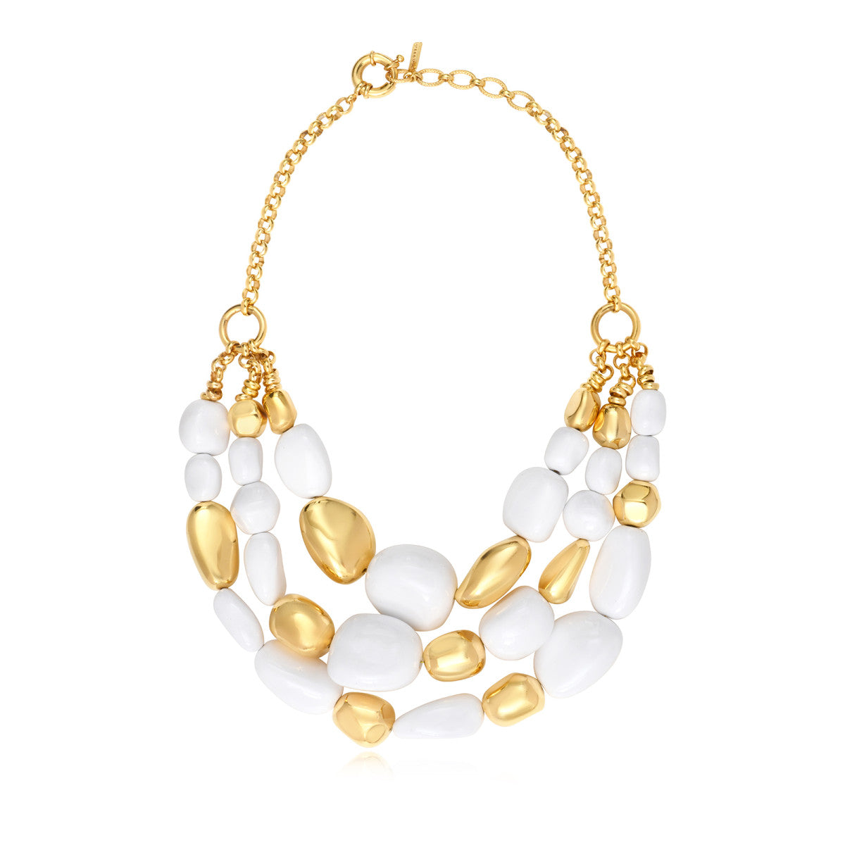 Collier Loulou multirangs en résine métallisée blanche et dorée - blanc Or blanc