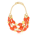 Collier Loulou multirangs en résine métallisée orangée et dorée - orange Orange or