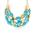 Collier Loulou multirangs en résine métallisée turquoise et dorée - turquoise Turquoise or