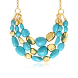Collier Loulou multirangs en résine métallisée turquoise et dorée - turquoise Turquoise or