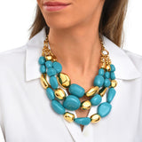 Collier Loulou multirangs en résine métallisée turquoise et dorée - turquoise Turquoise or