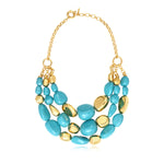 Collier Loulou multirangs en résine métallisée turquoise et dorée - turquoise Turquoise or