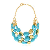 Collier Loulou multirangs en résine métallisée turquoise et dorée - turquoise Turquoise or