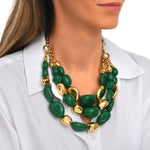 Collier Loulou multirangs en résine métallisée verte et dorée - vert Vert or