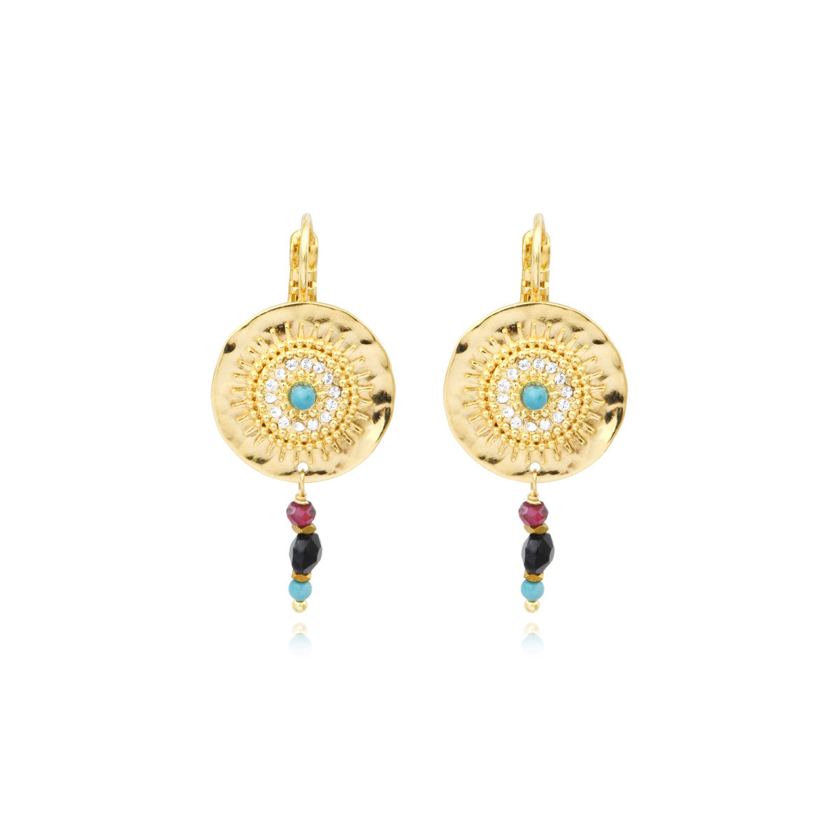 Boucles d'oreilles dormeuses Dakota en métal doré et pierres gemmes - multicolore Multi