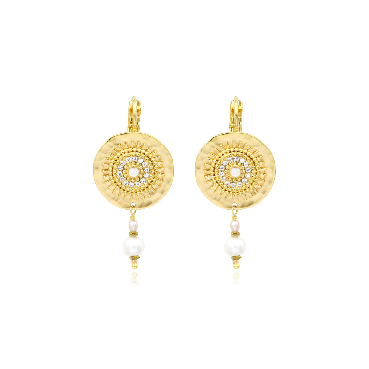 Boucles d'oreilles dormeuses Dakota en métal doré et nacre - blanc Perle de riviere