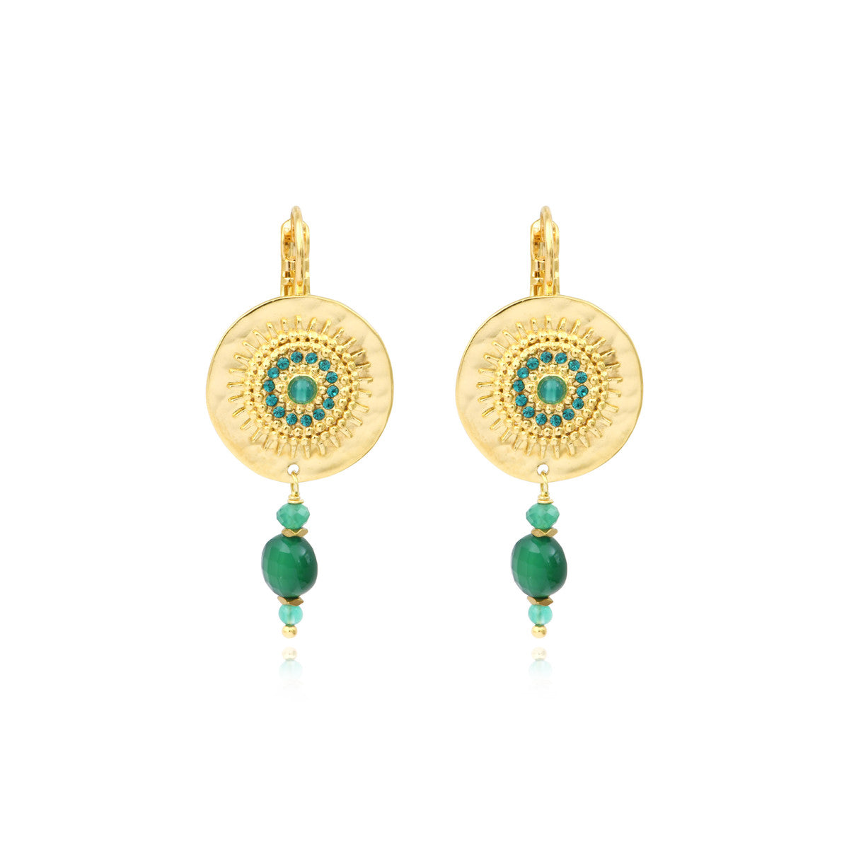 Boucles d'oreilles dormeuses Dakota en métal doré et pierres gemmes - vert Vert