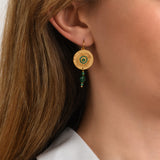 Boucles d'oreilles dormeuses Dakota en métal doré et pierres gemmes - vert Vert