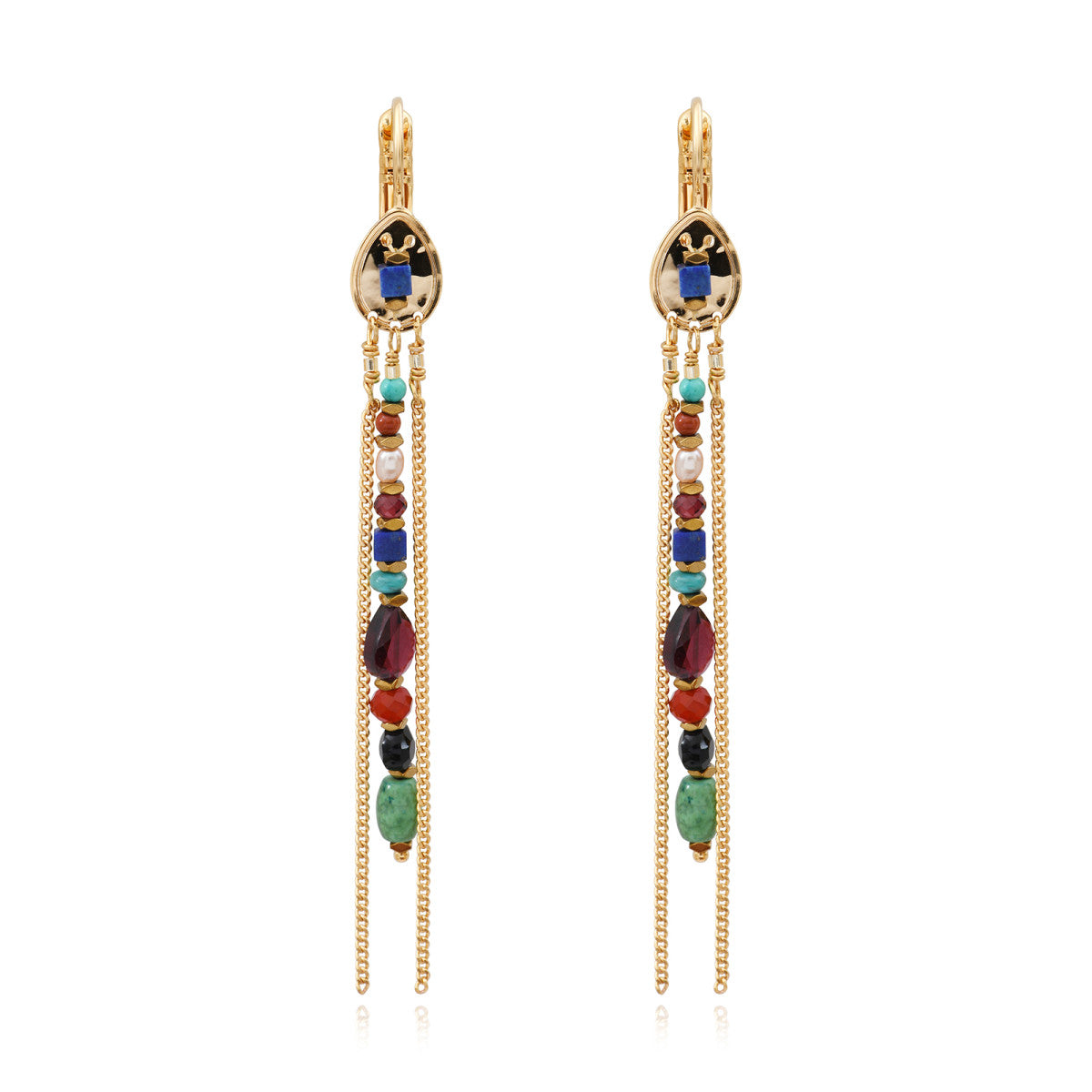 Boucles d'oreilles dormeuses longues Dakota en métal doré et pierres gemmes - multicolore Multi