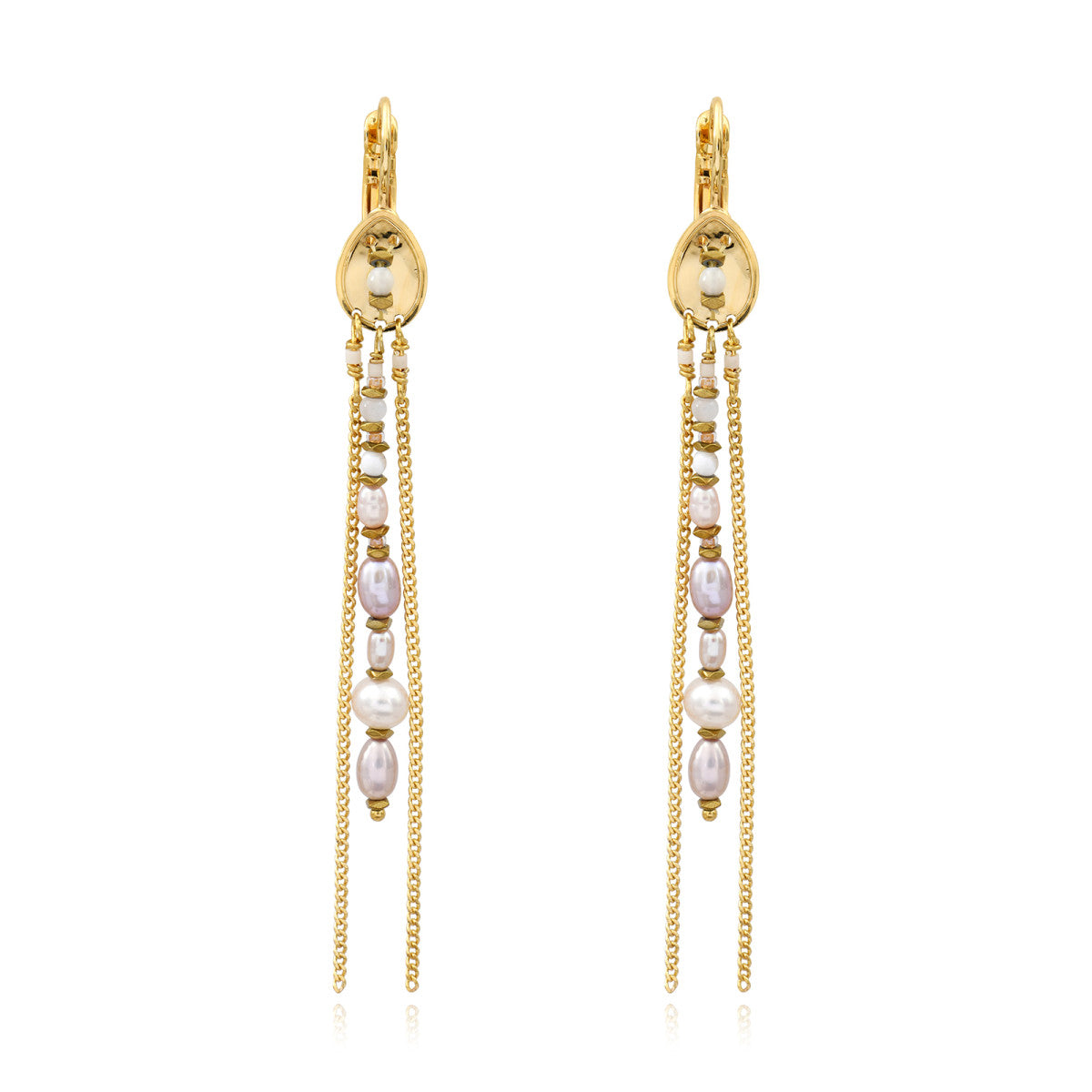 Boucles d'oreilles dormeuses longues Dakota en métal doré et perles de rivière - blanc Perle de riviere