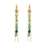 Boucles d'oreilles dormeuses longues Dakota en métal doré et pierres gemmes - vert Vert