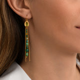 Boucles d'oreilles dormeuses longues Dakota en métal doré et pierres gemmes - vert Vert
