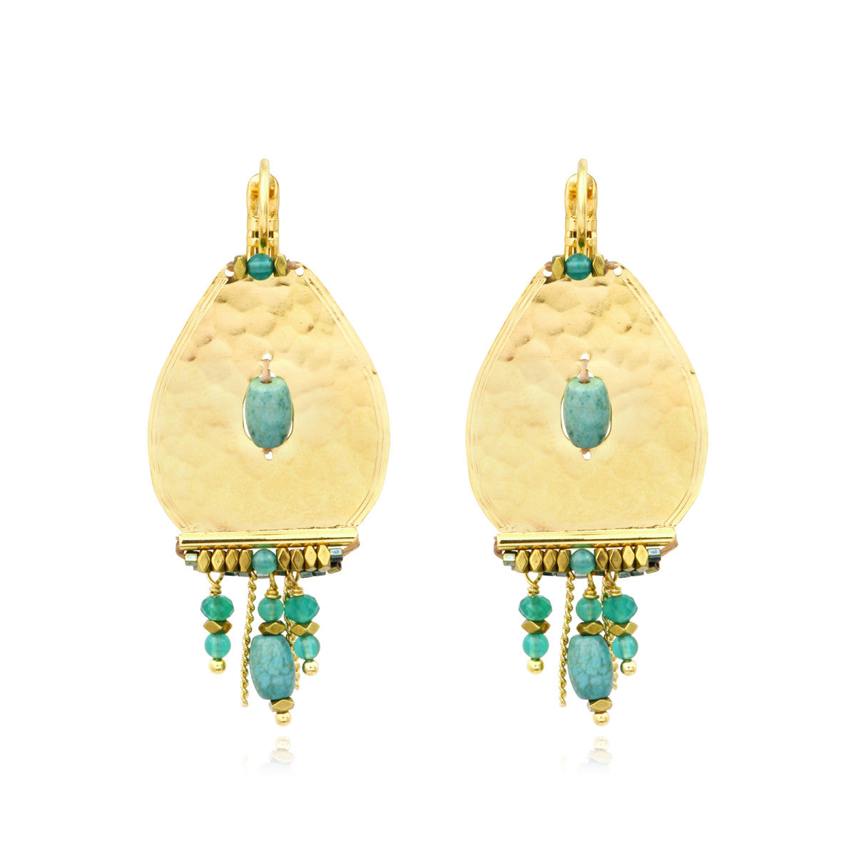 Boucles d'oreilles dormeuses Dakota en métal doré et perles gemmes - vert Vert