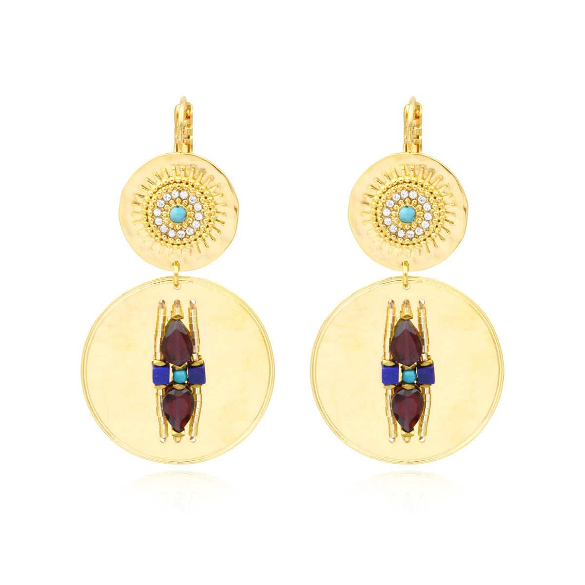 Boucles d'oreilles dormeuses rondes Dakota en métal doré et gemmes - multicolore Multi