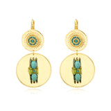 Boucles d'oreilles dormeuses rondes Dakota en métal doré et gemmes - vert Vert