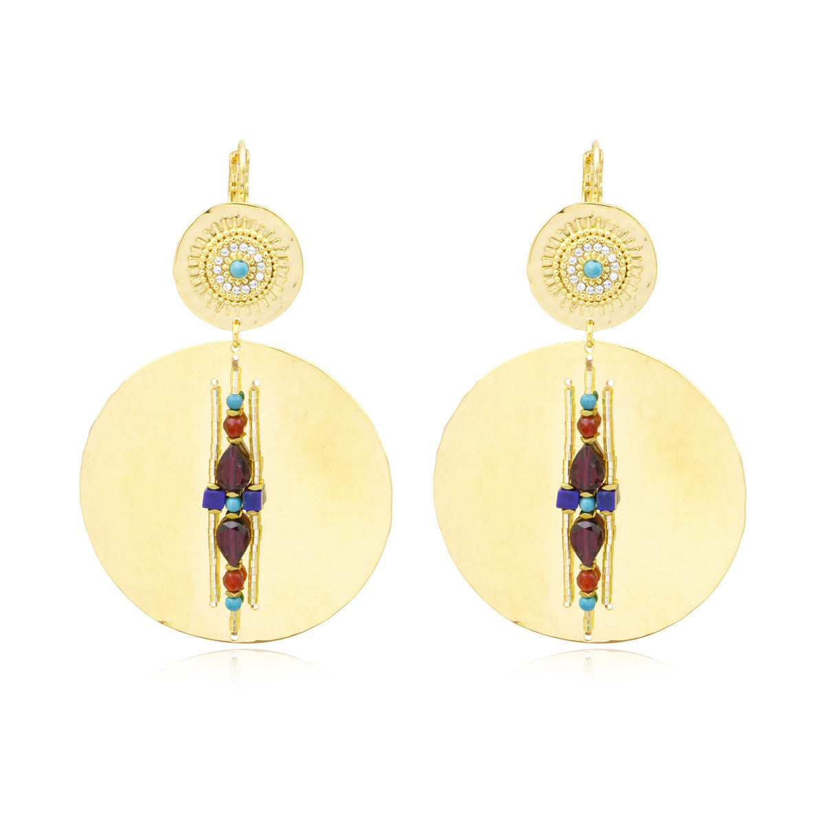 Boucles d'oreilles dormeuses Dakota en métal doré et gemmes - multicolore Multi