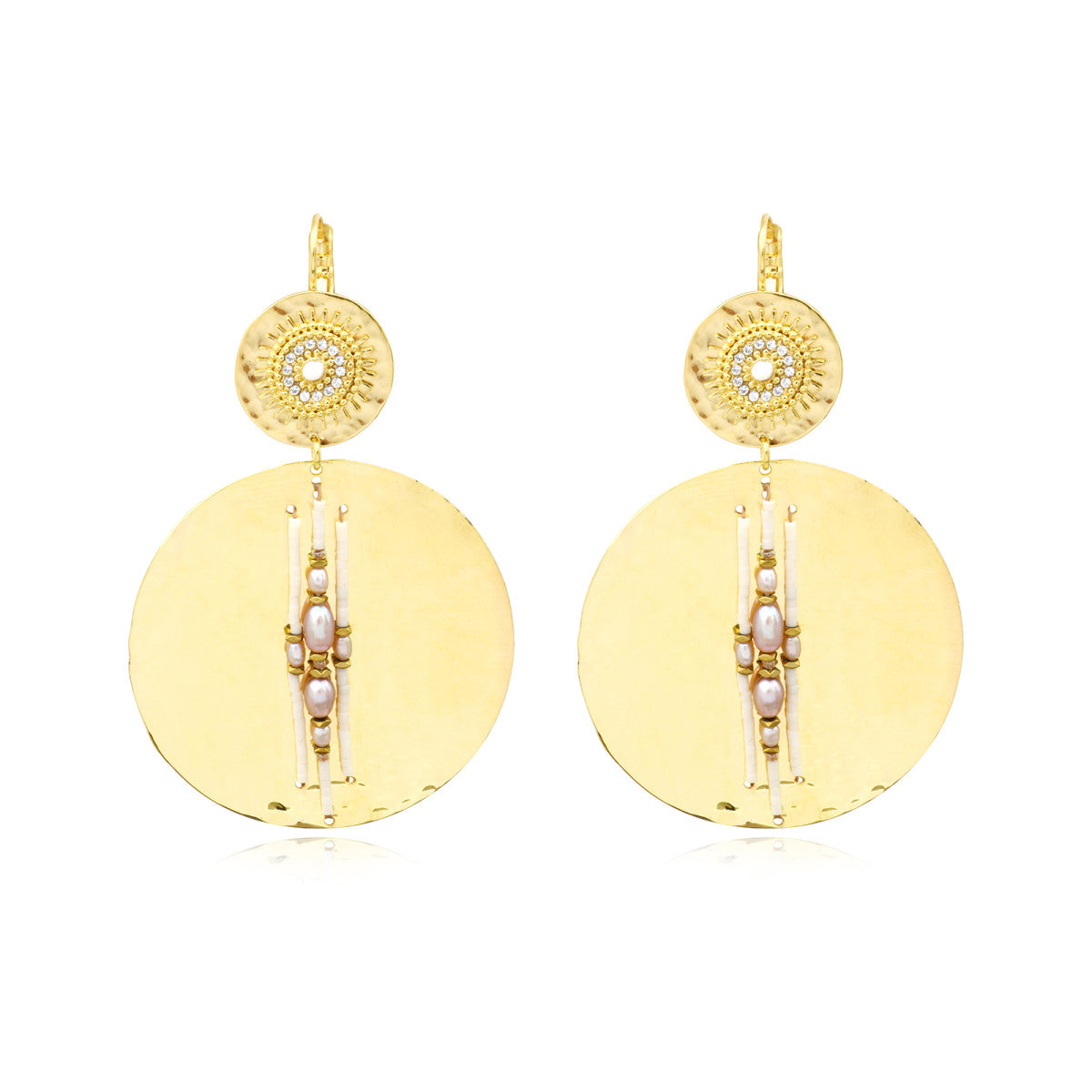 Boucles d'oreilles dormeuses Dakota en métal doré et perles de rivière - blanc Perle de riviere