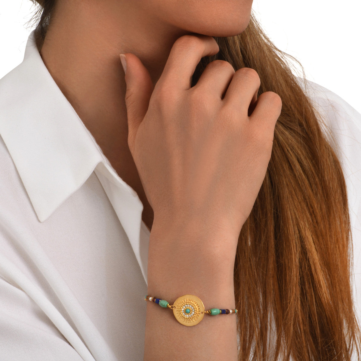 Bracelet fin Dakota en métal doré et pierres dures - multicolore Multi