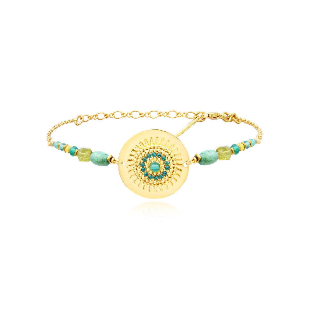 Bracelet fin Dakota en métal doré et pierres dures - vert Vert