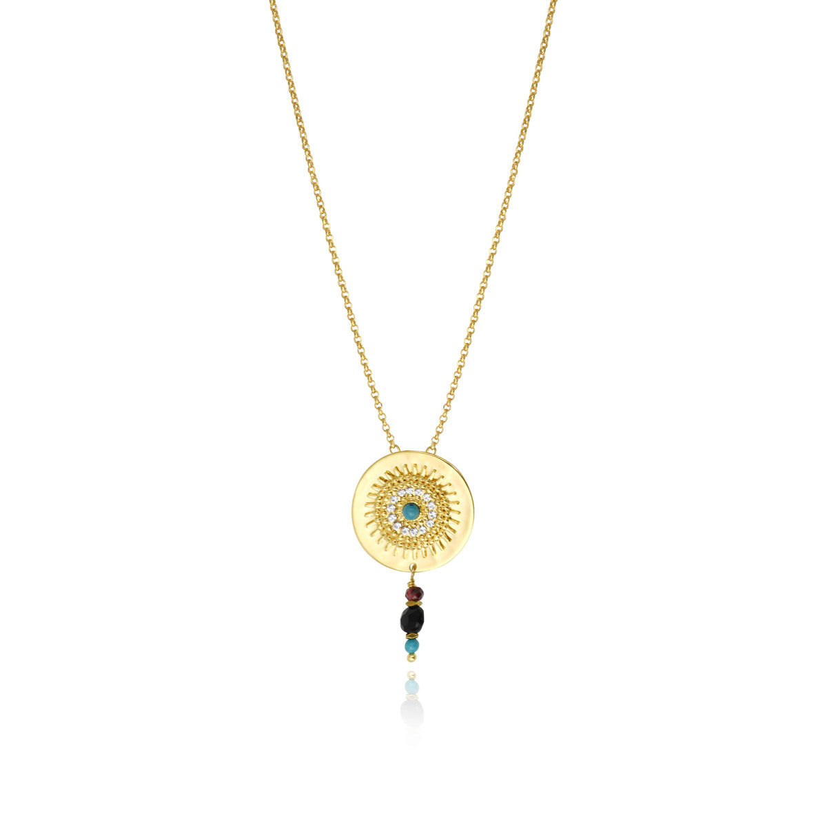 Collier pendentif Dakota en métal doré et pierres gemmes - multicolore Multi