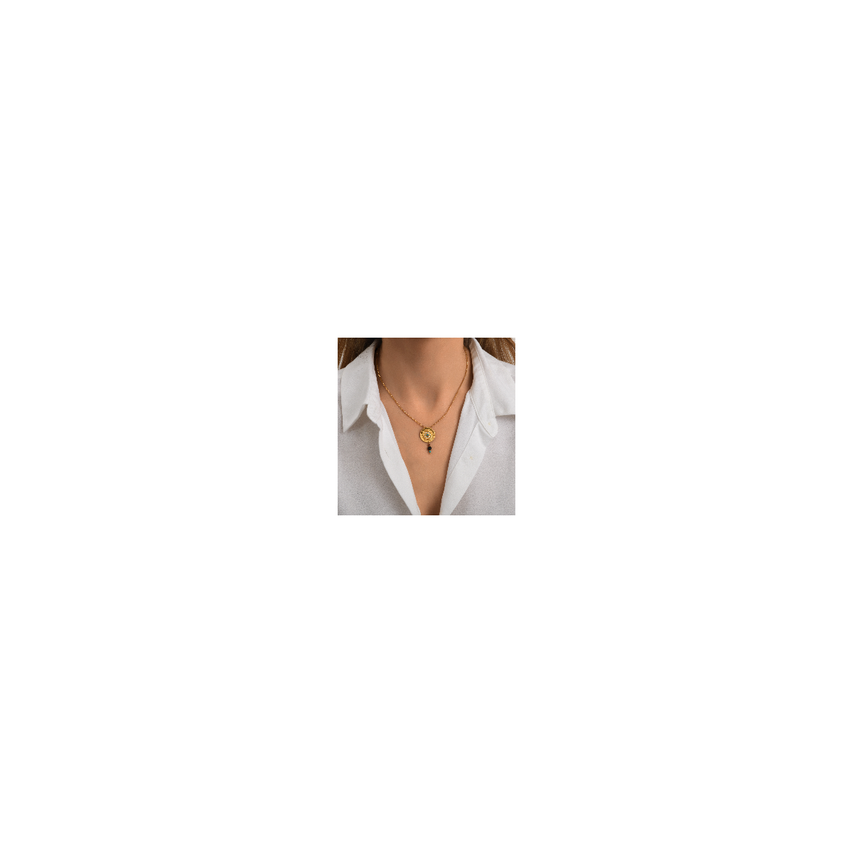 Collier pendentif Dakota en métal doré et pierres gemmes - multicolore Multi