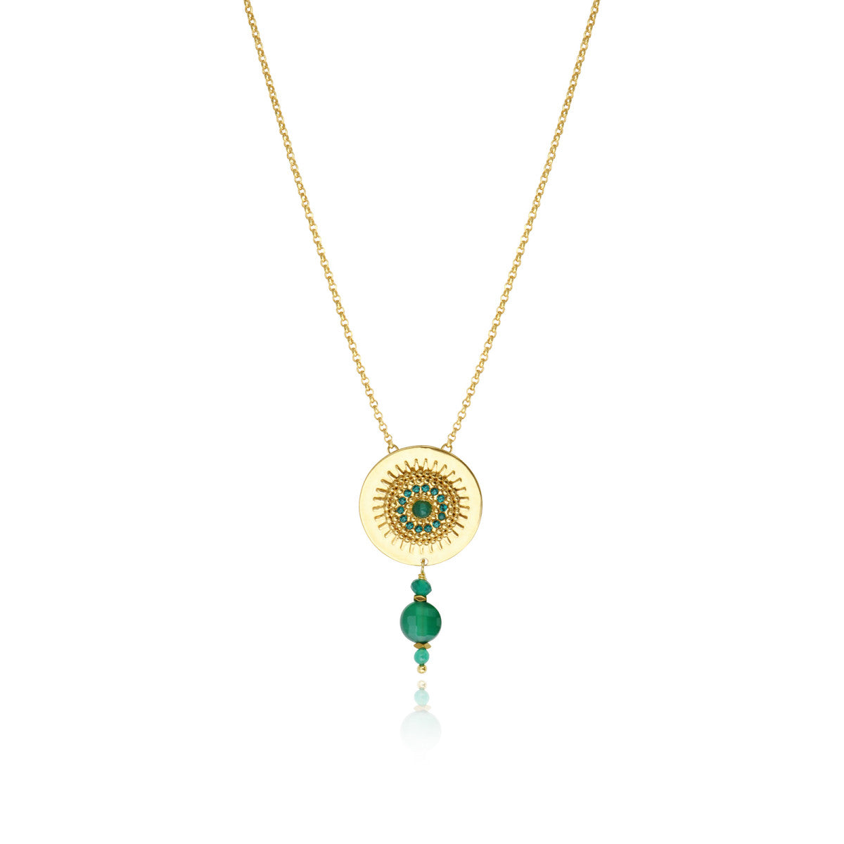 Collier pendentif Dakota en métal doré et pierres gemmes - vert Vert