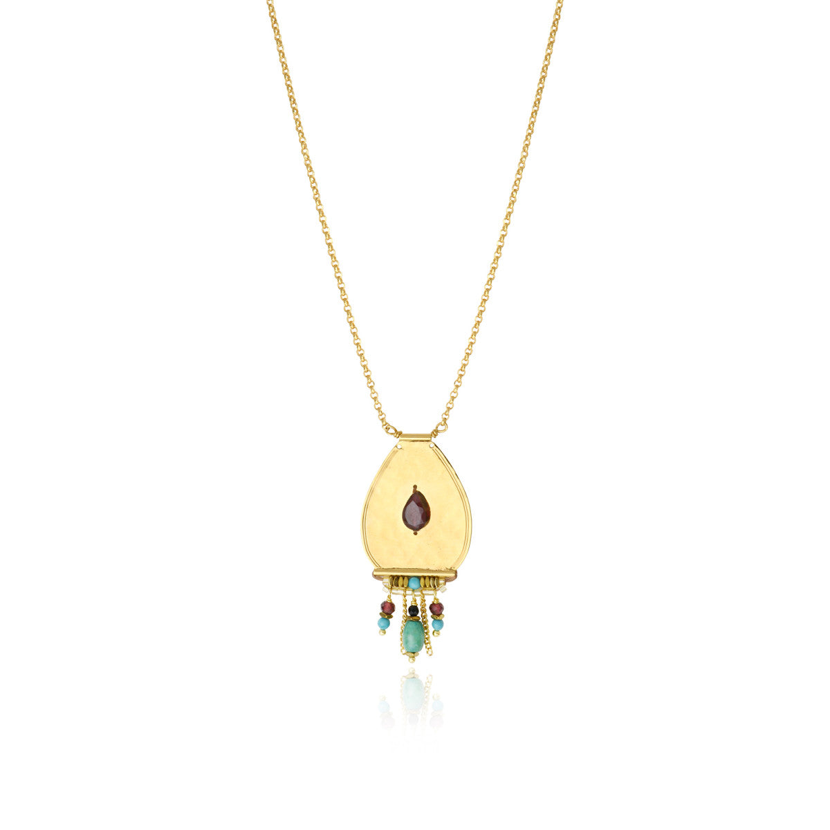 Collier pendentif Dakota en métal doré martelé et pierres gemmes - multicolore Multi