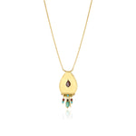 Collier pendentif Dakota en métal doré martelé et pierres gemmes - multicolore Multi
