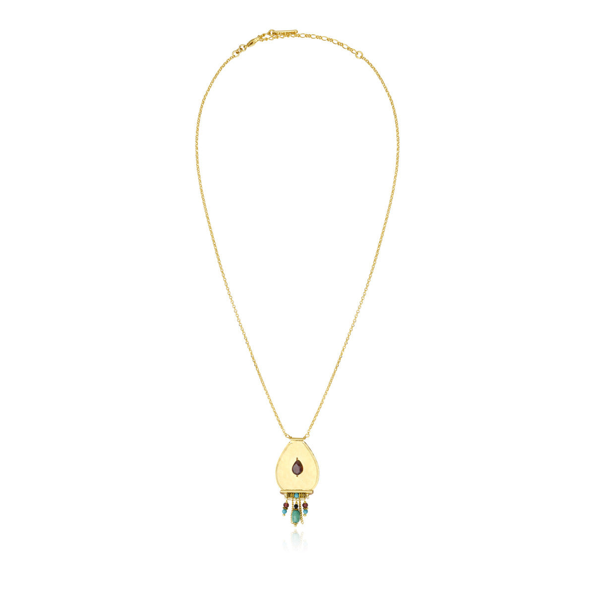 Collier pendentif Dakota en métal doré martelé et pierres gemmes - multicolore Multi