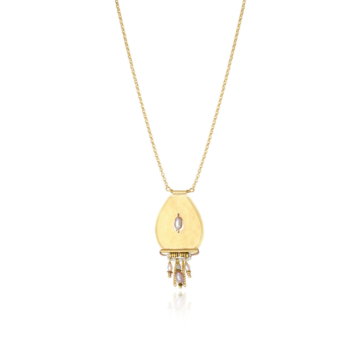 Collier pendentif Dakota en métal doré martelé et perles de rivière - blanc Perle de riviere