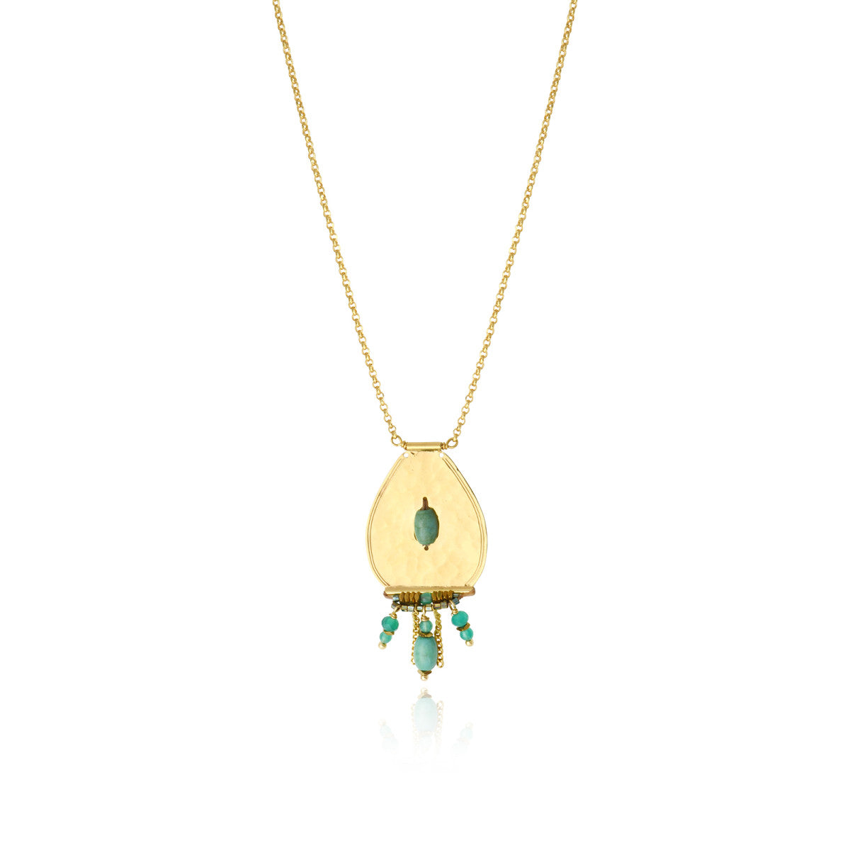 Collier pendentif Dakota en métal doré martelé et pierres gemmes - vert Vert