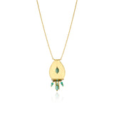 Collier pendentif Dakota en métal doré martelé et pierres gemmes - vert Vert