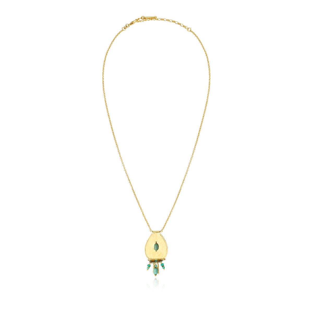 Collier pendentif Dakota en métal doré martelé et pierres gemmes - vert Vert