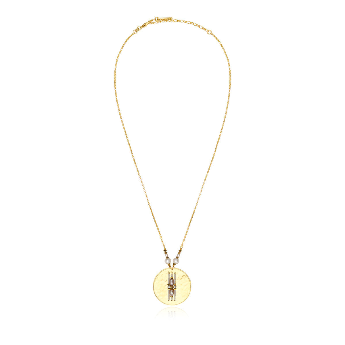 Collier pendentif Dakota en métal doré martelé nacre et perles de rivière - blanc Perle de riviere