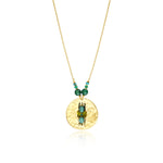 Collier pendentif Dakota en métal doré martelé et pierres de couleur - vert Vert