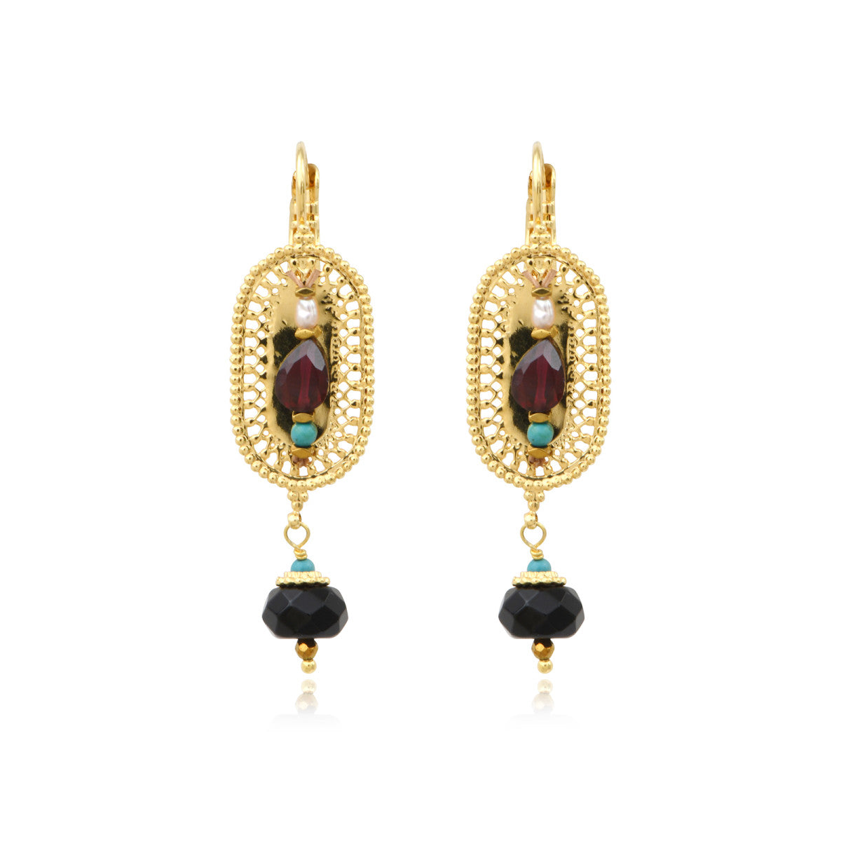 Boucles d'oreilles dormeuses Persane en métal doré et pierres gemmes - multicolore Multi